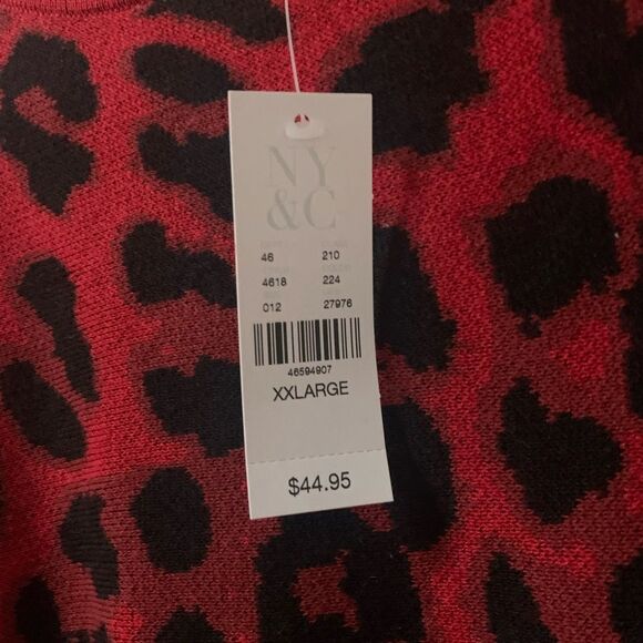New York & Company animal print Raglan sleeves sweater in Red XXL - Picture 4 of 6
